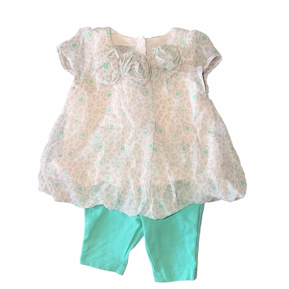 Koala Baby Leopard Heart Print Bubble Top & Mint Leggings - 6M